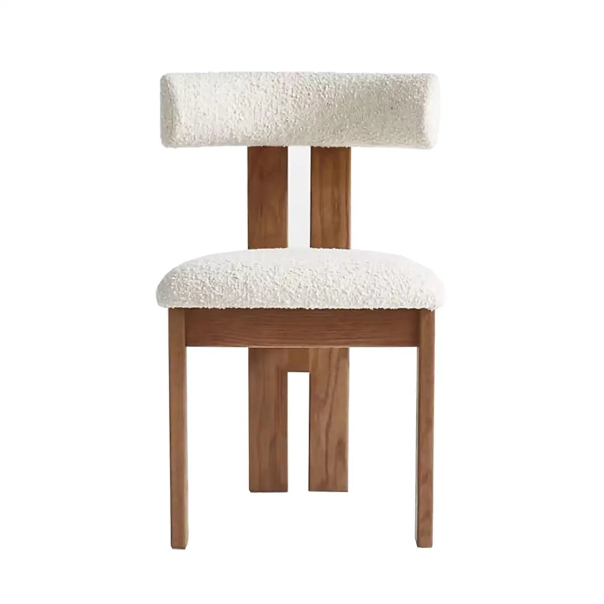 Square Wood Slat Back White Sherpa Armless Dining Chair Image - 5