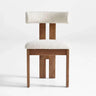 Square Wood Slat Back White Sherpa Armless Dining Chair Image - 7