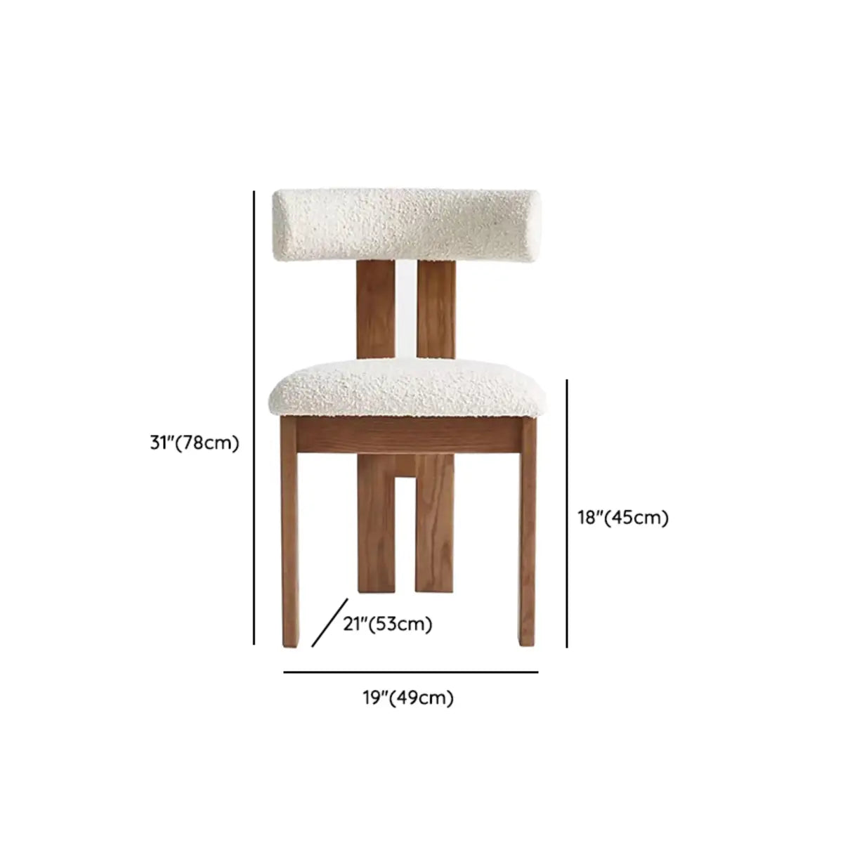 Square Wood Slat Back White Sherpa Armless Dining Chair 