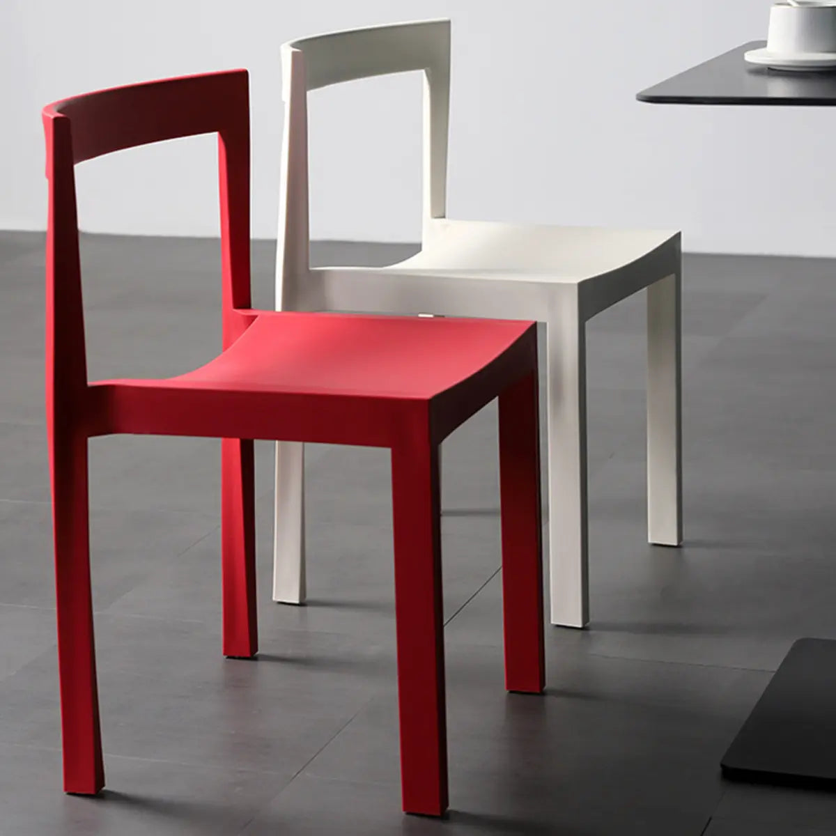 Stackable Armless Square Geometric Polymer Dining Chair Image - 17