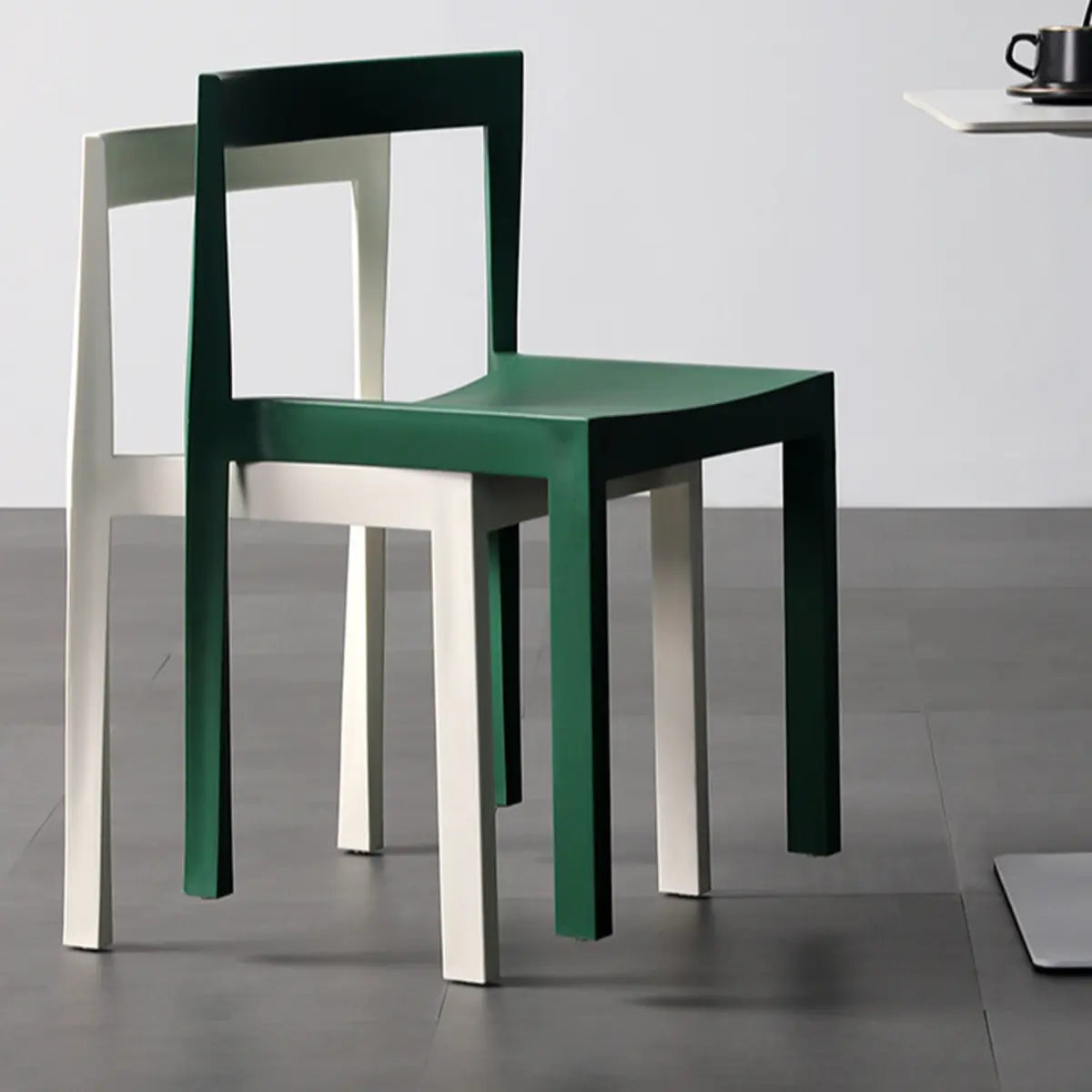 Stackable Armless Square Geometric Polymer Dining Chair Image - 23