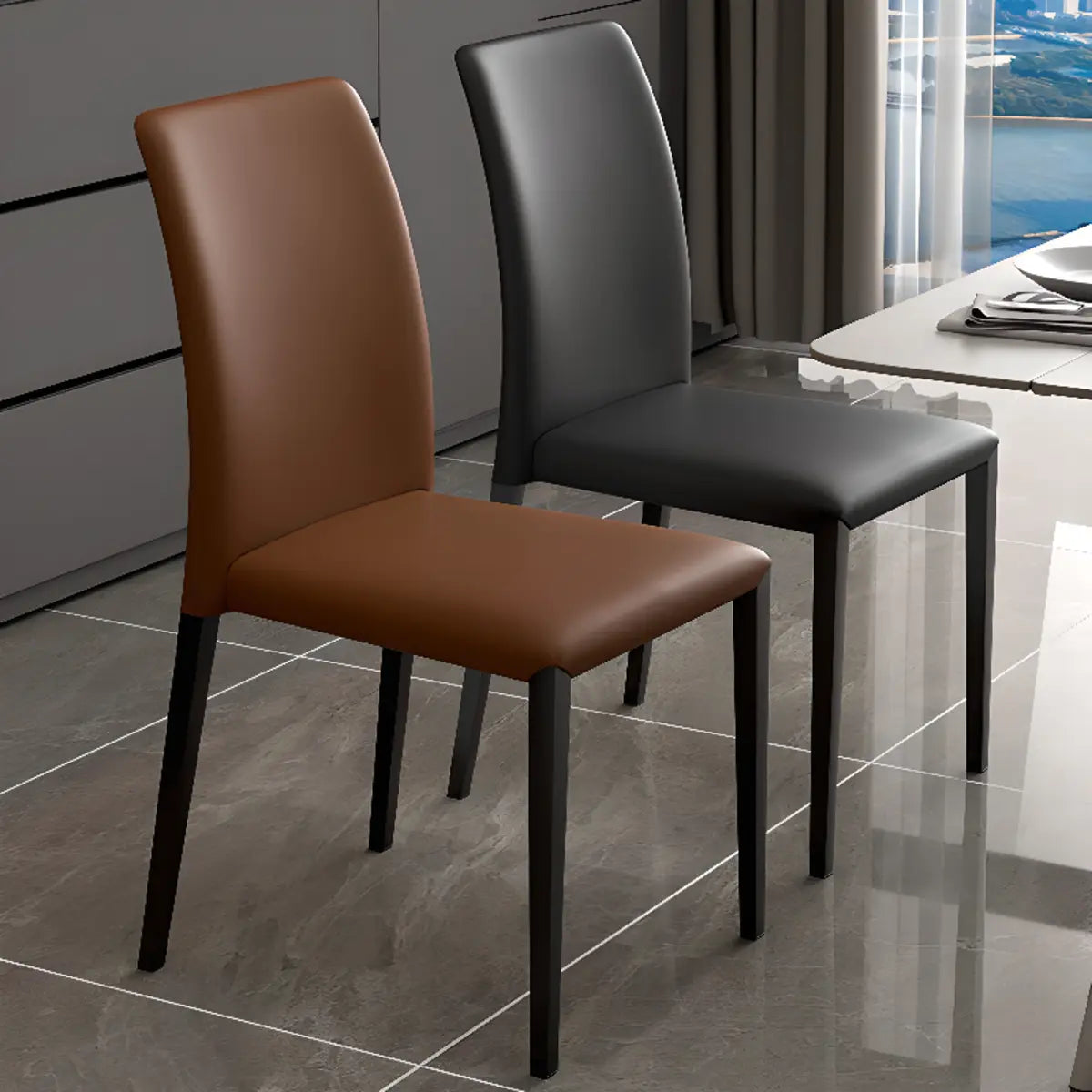 Stackable Leather Cushioned Metal Dining Chair Grey Image - 4