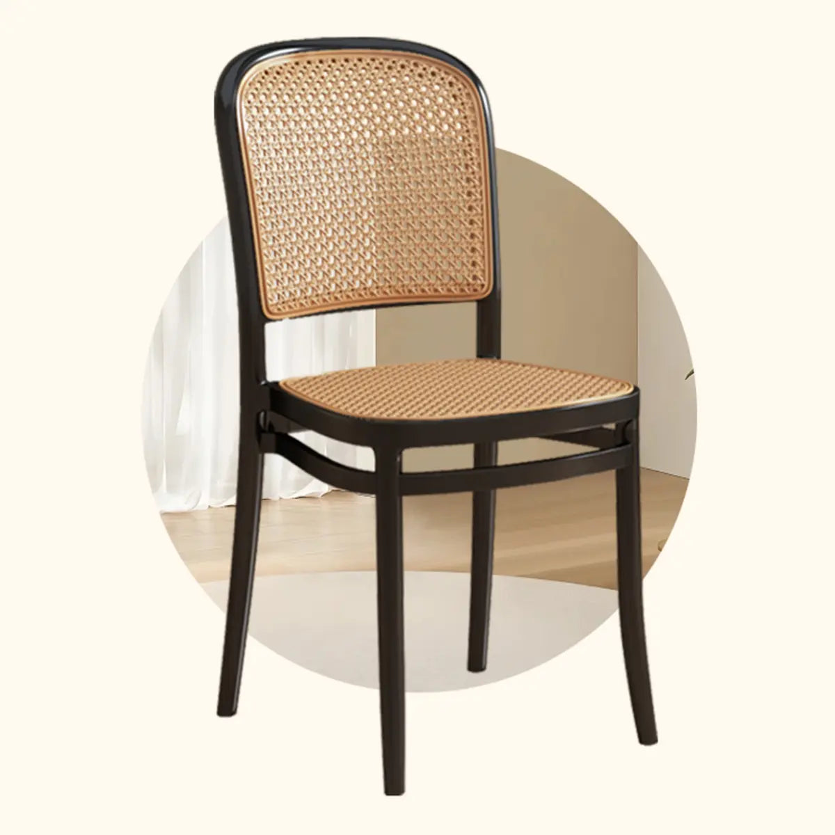 Stackable Natural Rattan Open Back Dining Chair Black Image - 11