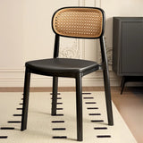 Stackable Natural Rattan Open Back Dining Chair Black Image - 19