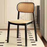 Stackable Natural Rattan Open Back Dining Chair Black Image - 3