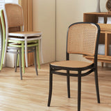 Stackable Natural Rattan Open Back Dining Chair Black Image - 4