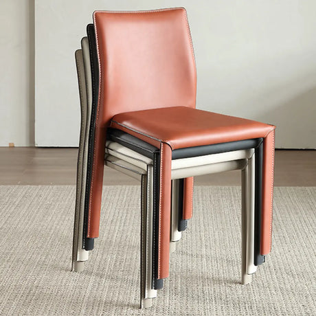 Stackable Square Leather Upholstered Dining Chairs Image - 1