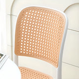 Stackable White Rattan Open Back Wood Dining Chair Image - 12