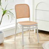 Stackable White Rattan Open Back Wood Dining Chair Image - 2