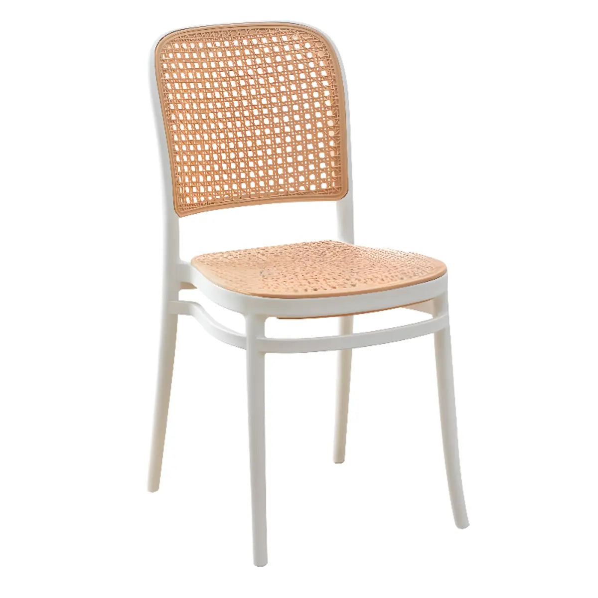 Stackable White Rattan Open Back Wood Dining Chair Image - 17