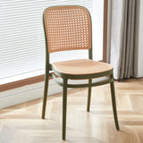 Stackable White Rattan Open Back Wood Dining Chair Image - 6