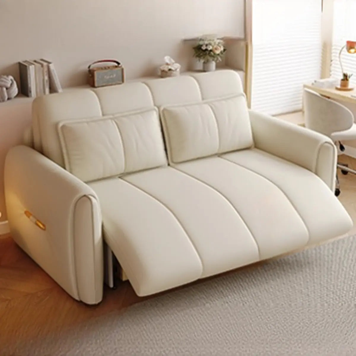 Stain Resistant Convertible White Queen Tufted Storage Futon Image - 3