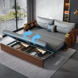 Stain Resistant Pillow Back Grey Wood Futon Sofa with Arms Image - 3