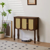 Stain Resistant Rectangular Wood Brown Storage Console Table Image - 15