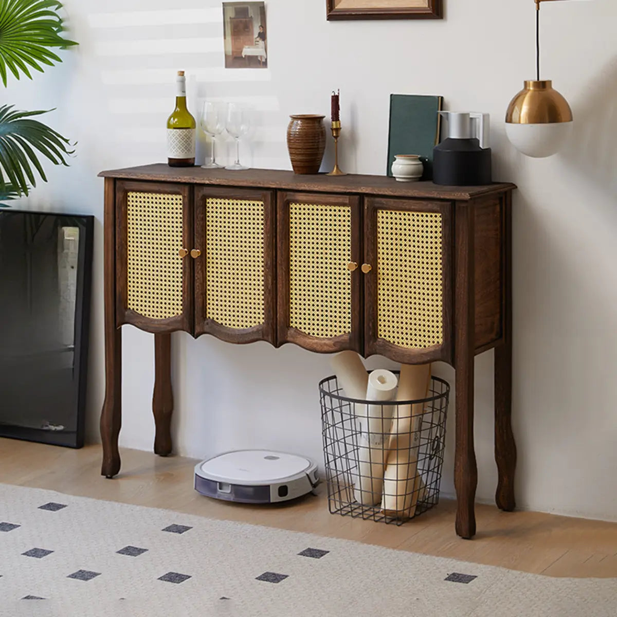 Stain Resistant Rectangular Wood Brown Storage Console Table Image - 17