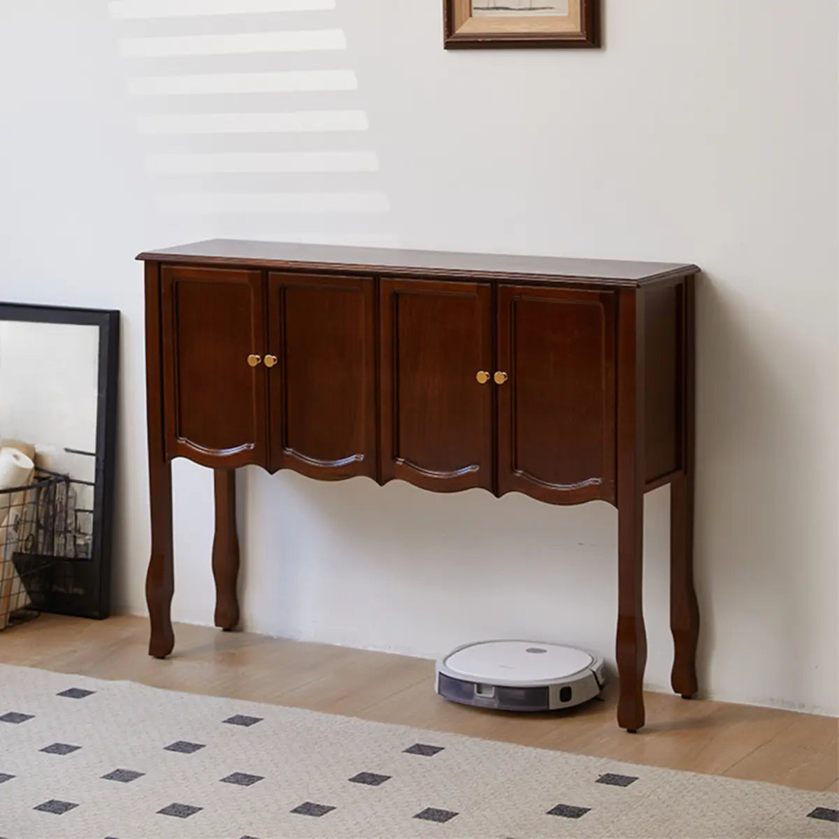 Stain Resistant Rectangular Wood Brown Storage Console Table Image - 20