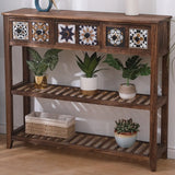 Stain Resistant Rectangular Wood Brown Storage Console Table Image - 24