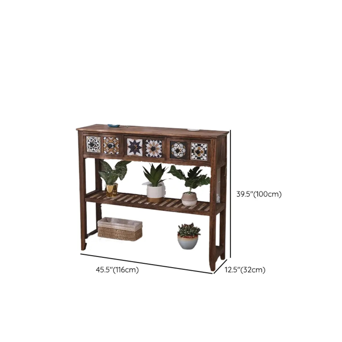 Stain Resistant Rectangular Wood Brown Storage Console Table Image - 33