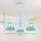 Stained Glass Curve Arm Large Down Blue Chandelier #size