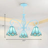 Stained Glass Curve Arm Large Down Blue Chandelier #size