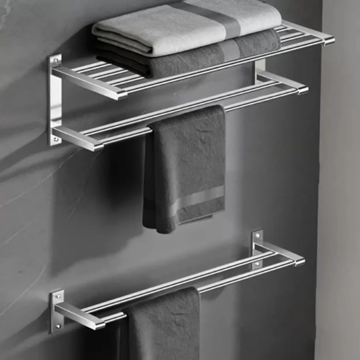 Stainless Steel Bathroom Hardware Set with Storage Racks Image - 9