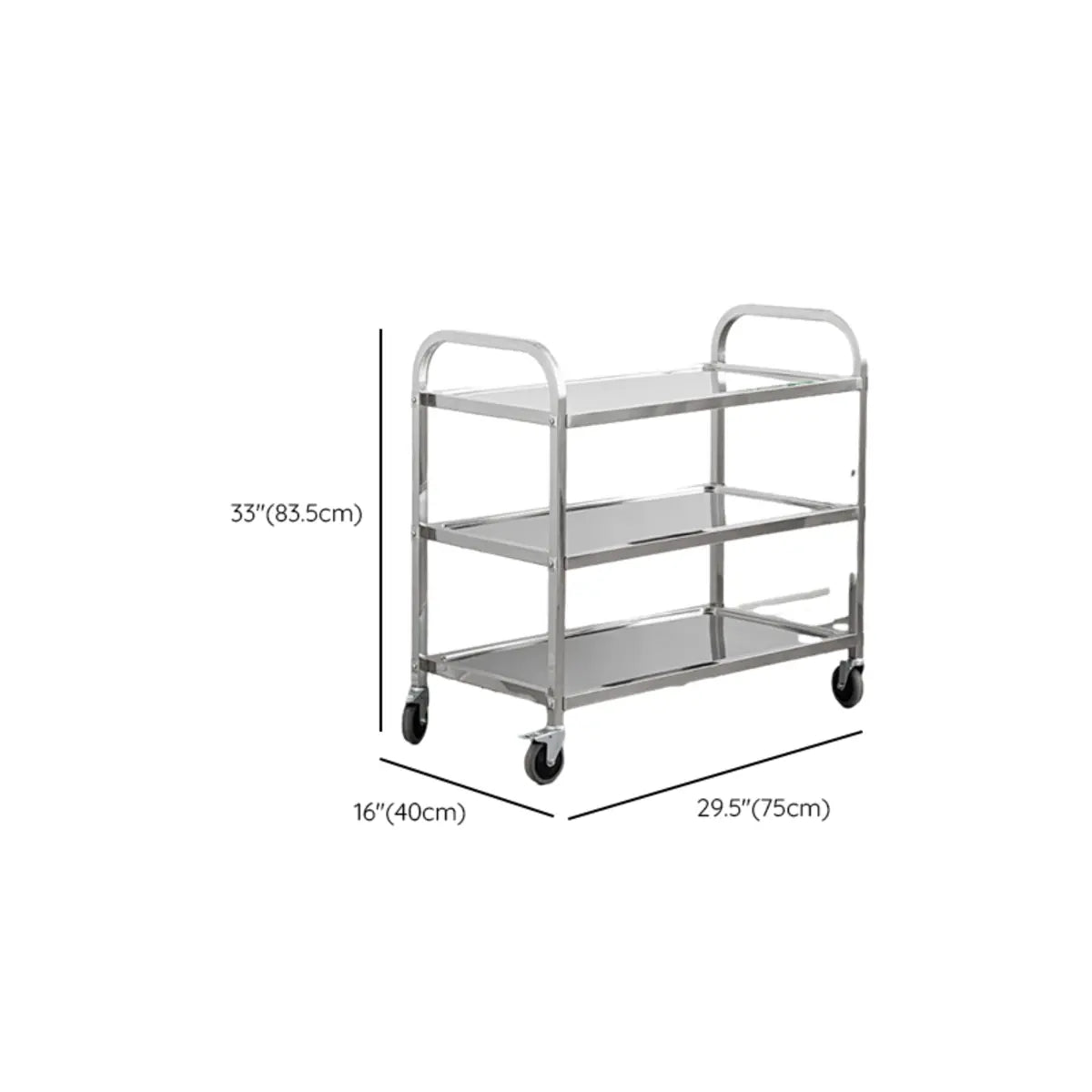 Stainless Steel Rolling Silver 3-Tier Storage Kitchen Cart Image - 10