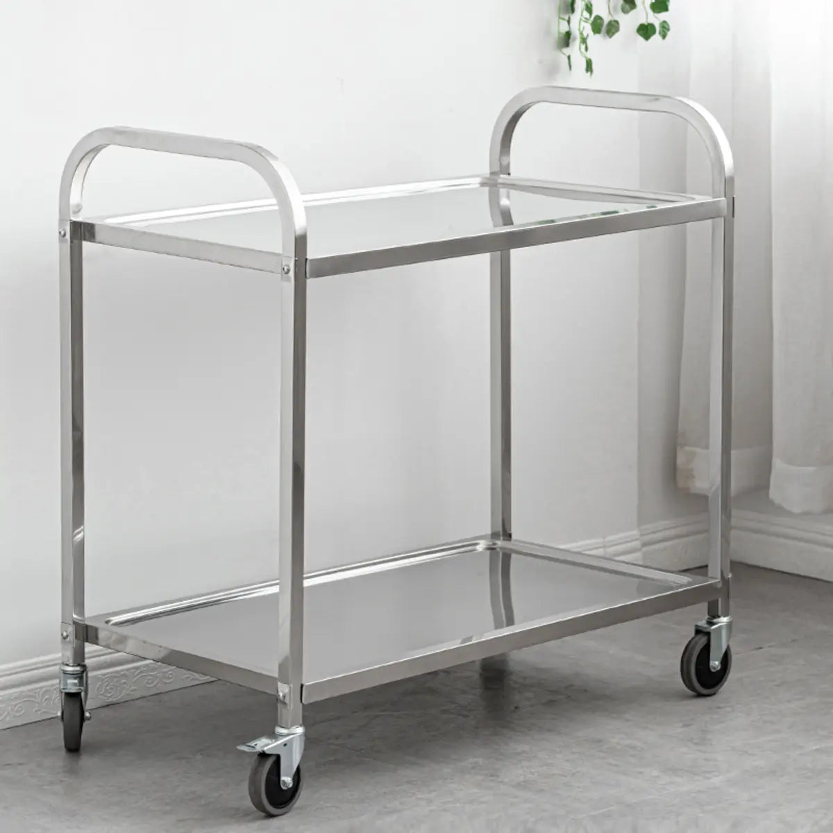 Stainless Steel Rolling Silver 3-Tier Storage Kitchen Cart Image - 2