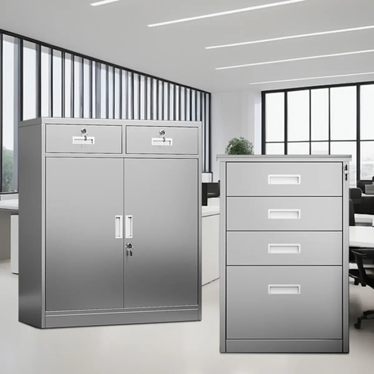 Stainless Steel Silver Office Document Storage Cabinet Image - 4