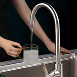 Stainless Steel Swivel Spout Supply Line Kitchen Faucet Image - 4