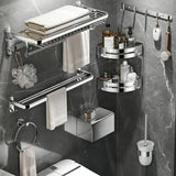 Stainless Steel Towel Rack Bathroom Storage Set with Hooks Image - 1