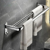 Stainless Steel Towel Rack Bathroom Storage Set with Hooks Image - 14