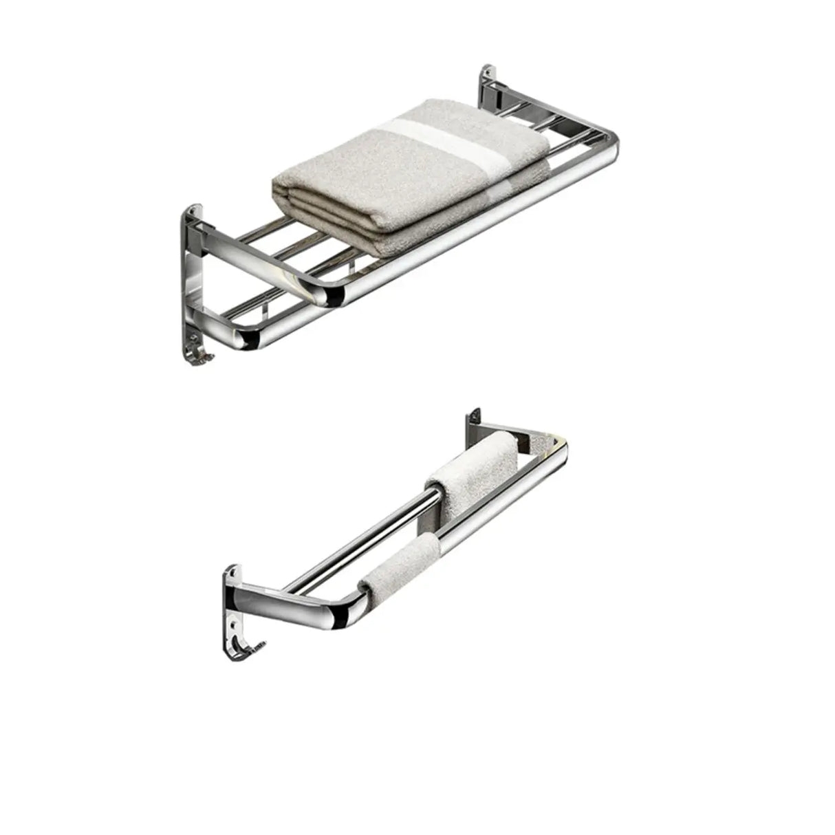 Stainless Steel Towel Rack Bathroom Storage Set with Hooks Image - 22