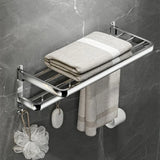 Stainless Steel Towel Rack Bathroom Storage Set with Hooks Image - 8