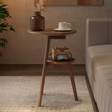 Standard Height Brown Tripod Base Wooden Round Side Table Image - 5