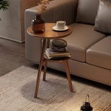 Standard Height Brown Tripod Base Wooden Round Side Table Image - 7