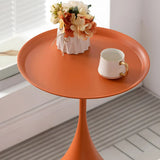 Standard Round Metal Orange Pedestal Tray Top Side Table Image - 13