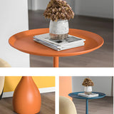 Standard Round Metal Orange Pedestal Tray Top Side Table Image - 15