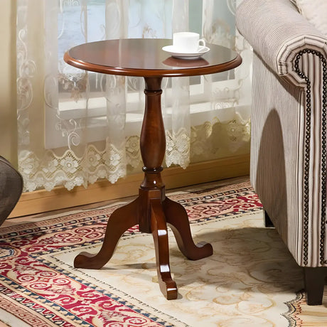 Standard Round Solid Wood Frame Brown Tripod End Table Image - 1