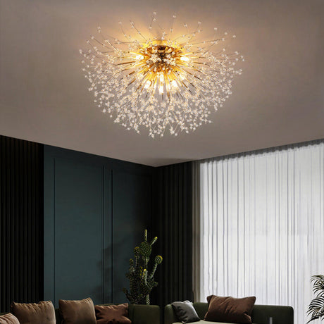 Starburst Crystal Semi-Flush Mount Light Living Room Image - 1