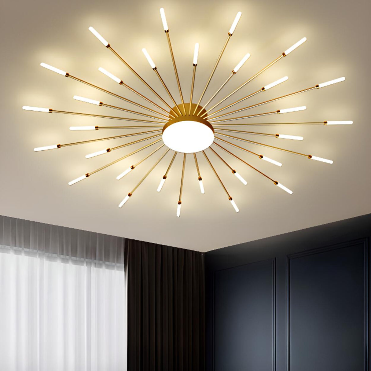 Starburst Neutral Semi-Flush Mount Light Living Room Image - 4