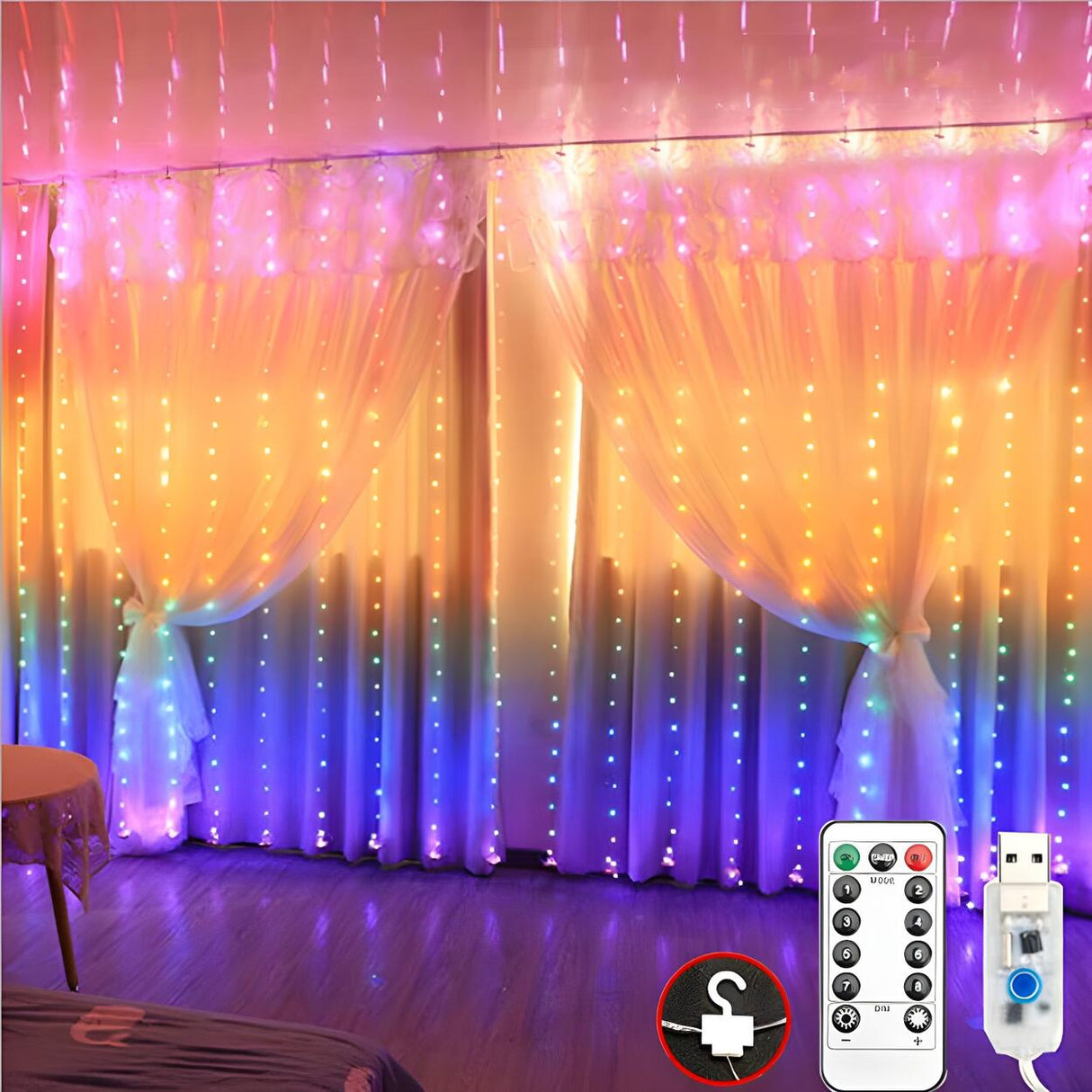 Starry Curtain LED Christmas String Lights with Hoops Image - 7