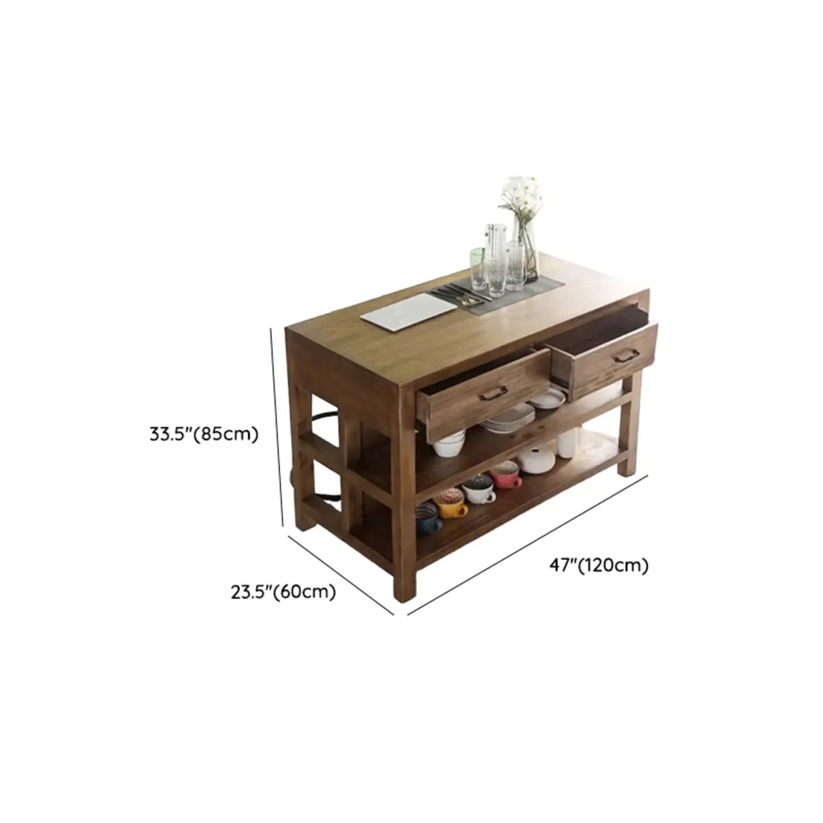 Stationary Black-Brown Wood Open Storage Kitchen Island Image - 10