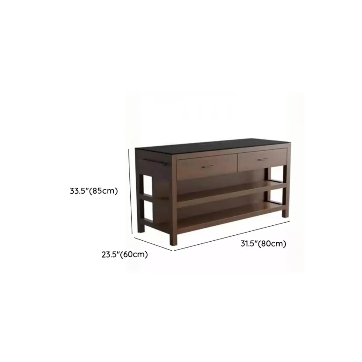 Stationary Black-Brown Wood Open Storage Kitchen Island Image - 12