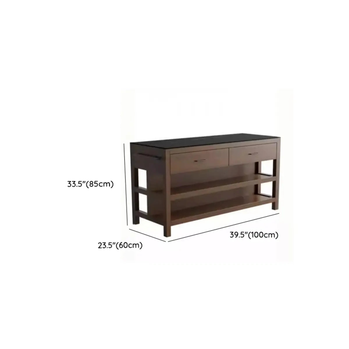 Stationary Black-Brown Wood Open Storage Kitchen Island Image - 13