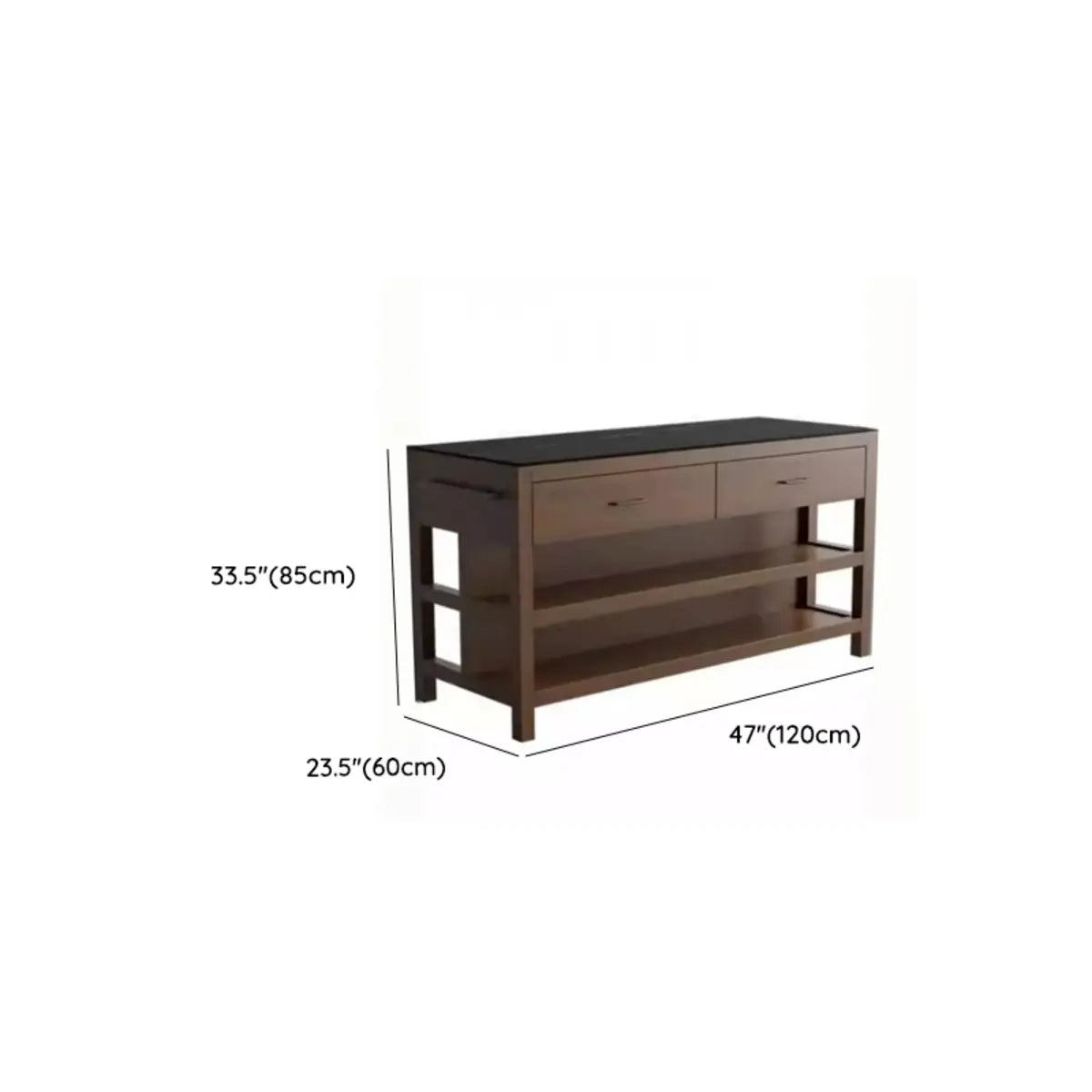 Stationary Black-Brown Wood Open Storage Kitchen Island Image - 14