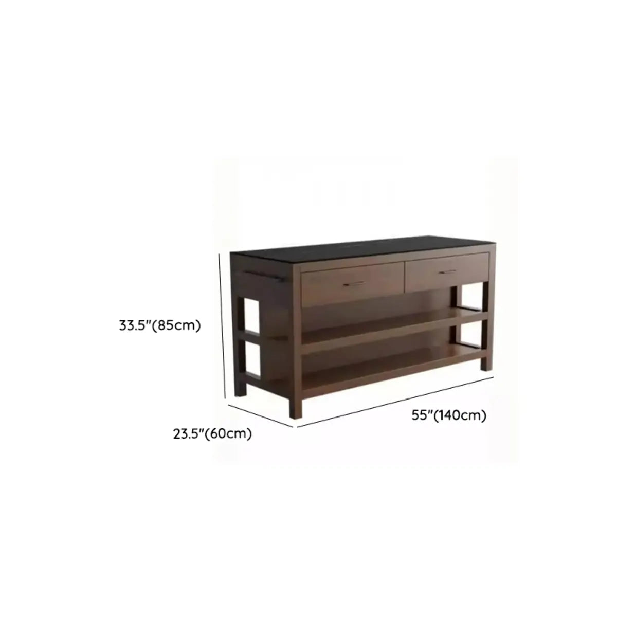 Stationary Black-Brown Wood Open Storage Kitchen Island Image - 15