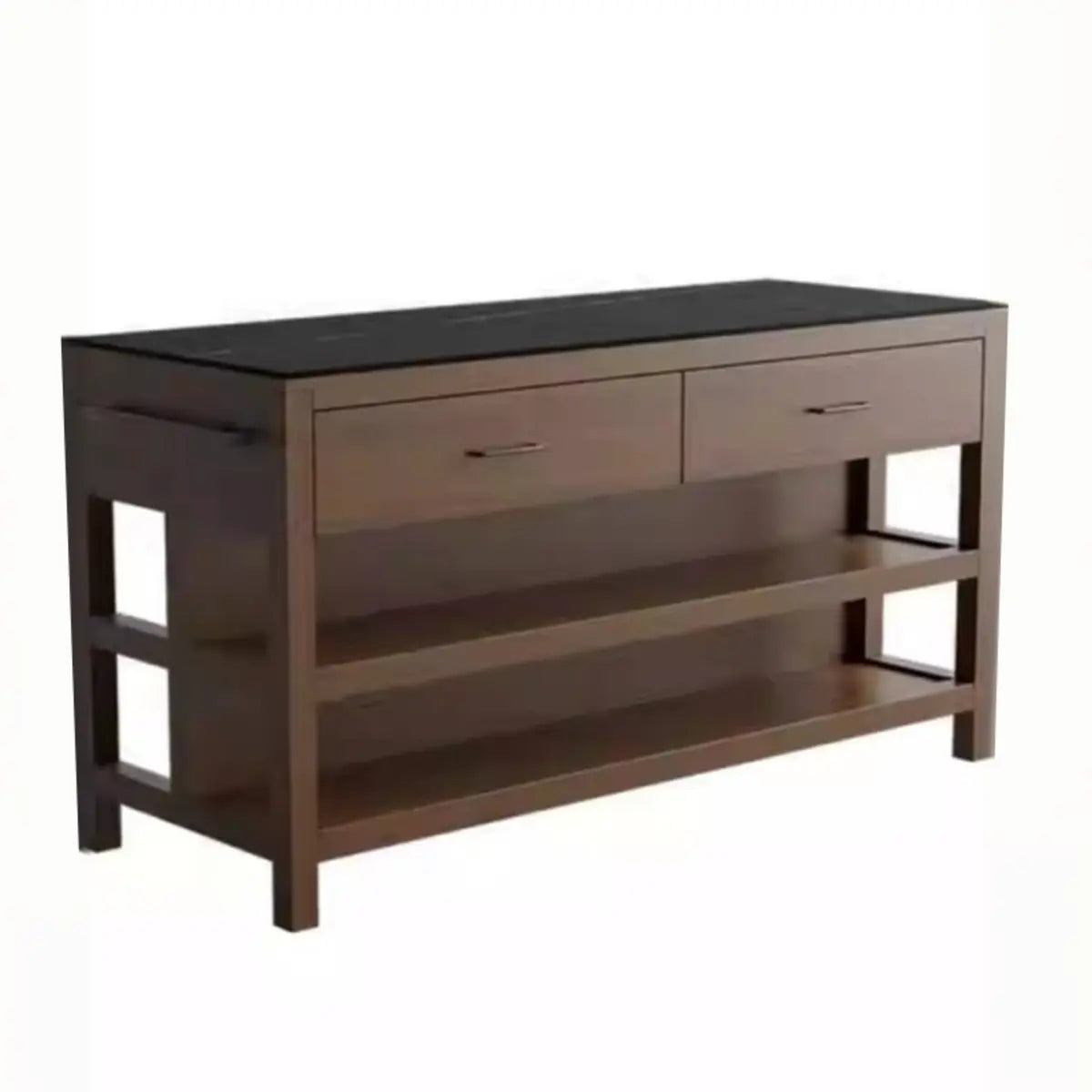 Stationary Black-Brown Wood Open Storage Kitchen Island Image - 5