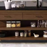 Stationary Black-Brown Wood Open Storage Kitchen Island Image - 6