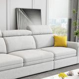 Stationary Cotton Linen Pillow Top Arm Left Sofa Chaise Image - 4