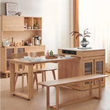 Stationary Natural Storage Rectangle Oak Kitchen Island Image - 1